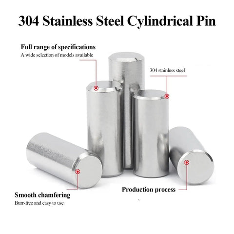 304 stainless steel dowel pins showcasing smooth finish and chamfering, ideal for sturdy shelf support in woodwork projects.