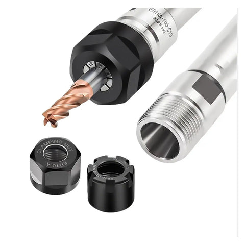 Top Tier ER Extension Rod For C10 And ER8 ER11 Chucks With Precision Straight Shank Grinding For Stable Collet Tool Holder Machining Projects showing alloy steel shank and clamping nuts.