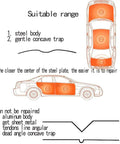 Illustration showing repair range for Paintless Dent Puller Kit With Digital Display Power And Time Dent Repair Tools.