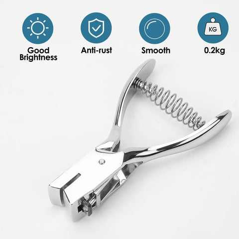 One Slot Badge Punch For ID Cards, Grab And Go Handy Metal Slot Puncher With 15mm By 3mm Hole, Spring Loaded, Chrome Finish