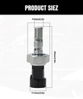 Brake pressure switch for Polaris; metal threaded shaft with hex nut and black plastic connector (front view)