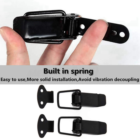 Close-up of Two Pack Front Bumper Hook Lock Clips Universal Quick Release Bumper Trunk Clips Self Adhesive Fasteners for cars and SUVs.