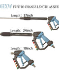 Adjustable High Power Pressure Washer Gun With Swivel Length Options 37, 24, and 10 Inches shown with three extension wands.