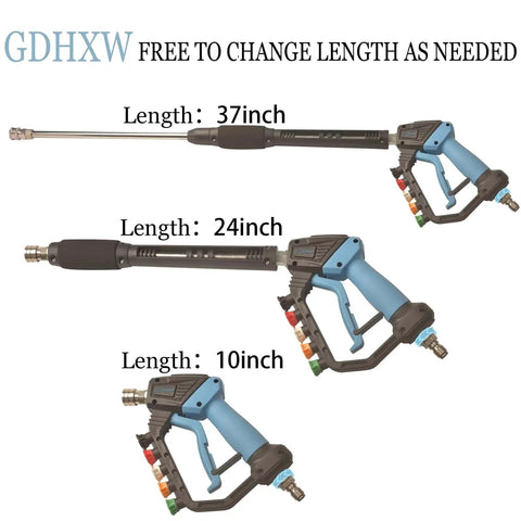 Adjustable High Power Pressure Washer Gun With Swivel Length Options 37, 24, and 10 Inches shown with three extension wands.