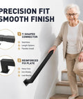 Eight Foot Wall Mount Stair Handrail Heavy Duty Steel Safety Grab Bar 500 Pound Capacity Indoor Outdoor Railing shown with user.