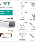 Ultra Quiet Ceiling Curtain Track Aluminum Rail White 6 To 9 Feet Heavy Duty With Sound Dampening Strips And Low Friction Pulleys For Smooth Drapery Operation package contents