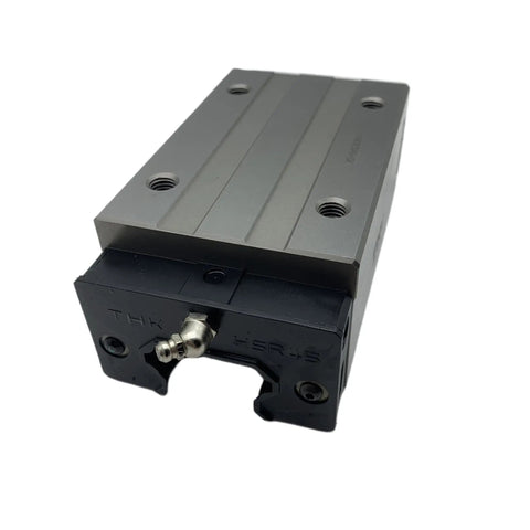 Detail view of Beefy Linear Guide Rails For CNC Machines And 3D Printers, HSR30LR Style LM Block Bearings, metal carriage visible