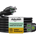 Outdoor Power Extension Cord 30 Ft 16 AWG 3 Prong Grounded Heavy Duty Weatherproof Cable For Indoors Or Outdoors Ideal For Christmas Lights And Lamps ETL Listed SJTW Black With Green