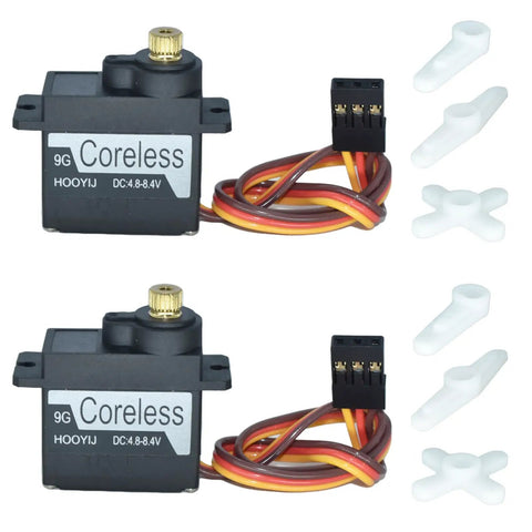 Two Pack 9g Coreless RC Servo Motors With Full Metal Gear, Beefy Torque 4kg-Cm, Fast Response 4.8V-8.4V, wires, connectors