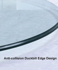 Close-up of clear glass edge on Glass Lazy Susan Rotating Turntable Tray With Smooth 360 Degree Spin For Dinner Table And Kitchen Round Swivel Serving Plate Stable And Quiet Dope Pick For Hotels 120 Cm (47 Inch) Clear.