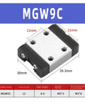 MGW9C carriage block dimensions from Precision Linear Rail Kit For 100 To 570mm With C Type And H Type Carriage Blocks For CNC And 3D Printer Builds.