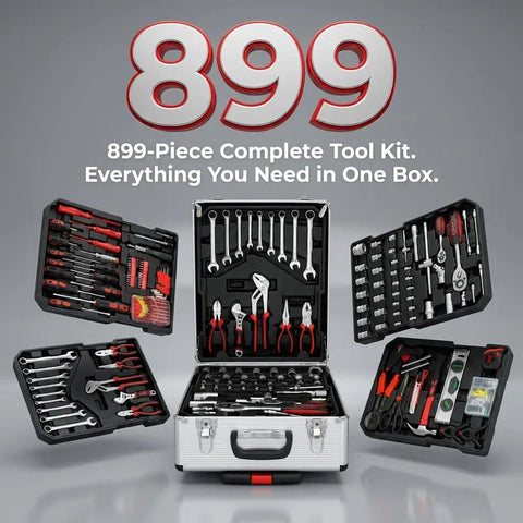 899-Piece Rolling Tool Cart With Four Removable Trays, Portable Tool Chest Open Displayed Tools Inside, DIYer Friendly