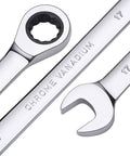 Nine Piece Spanner And Ratchet Wrench Set, Universal Socket Head Tools, chrome vanadium material, tools close-up view
