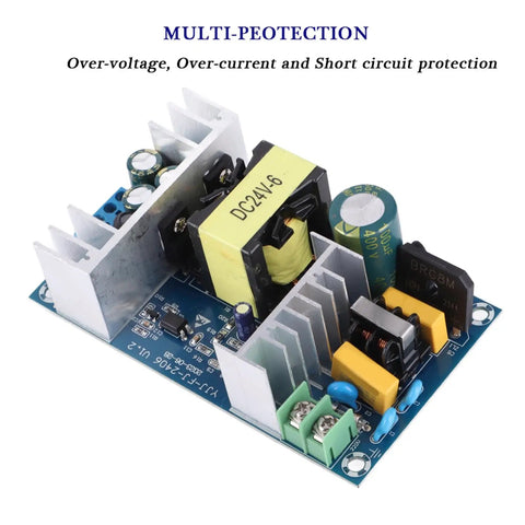 Heavy Duty Ac 100 240V To 24V Dc Switching Power Supply Module Delivers 150 Watts Of Rock Solid Juice To Industrial Control Gear With Zero Drama Regulation, Circuit board with protective components.
