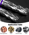 2x Carbide square end mills, 1/2-inch shank, 4-flute, silver with purple bands (angled view)