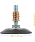 10 Pcs Adjustable Leveling Pads For Cabinets And Furniture, heavy duty metal foot with T nut slider, side view with measurements