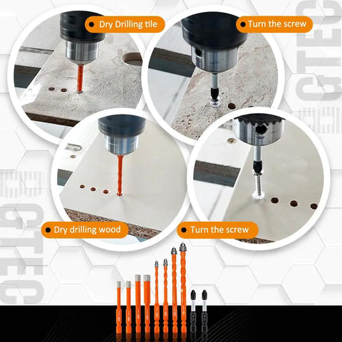 Tough As Nails Serrated Carbide Drill Bit Set Includes Diamond Tile Bits And PH2 Screwdriver Tips Quick Fit Hex Shank for drilling tile and wood.