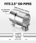 2.5 Inch Exhaust Lap Joint Band Clamp Stainless Steel 304 For Pipes Mufflers Catalytic Converters 1 Piece Easy Install