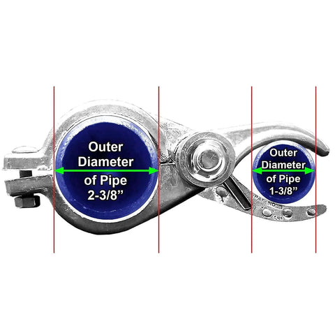 Durable Chain Link Gate Closer With Spring Loaded For 1.38 Inch Gate Frame And 2.38 Inch Post dimensions shown in diagram