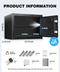 Dimensions and components of 1.8 Cu Ft Fireproof Waterproof Safe Box For Documents And Valuables With Digital Keypad Emergency Battery