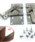 Front view: Hidden spring cabinet hinge set, 4pcs, metal silver with mounting plates and screws (installed example)