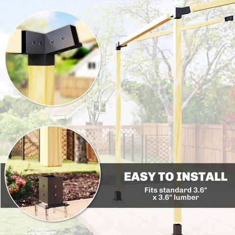 DIY Slanted Roof Pergola Bracket Kit With Post Bases And Wall Mounts, All In One Powder Coated Pergola Hardware For Porch Gazebo Backyard, 15 Degree Roof Design, Garden Pergola Kit