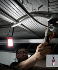 Electrician using Low Profile Magnetic Task Light With Three Modes High 500 Lumens Medium 250 Lumens Low 100 Lumens Magnetic Mount