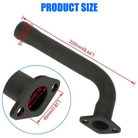 Exhaust Header Pipe Muffler Replacement dimensions for Predator 212 196cc 224cc 6.5HP Engines with size details.