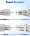 Hydraulic Swivel Adapter Set Of Two One Quarter Inch NPTF Female To Three Eighths Inch JIC Thirty Seven Degree Flare Swivel Fittings For Leak Free Hydraulic System Industrial Grade Durable Go To Heavy Duty, metal fittings