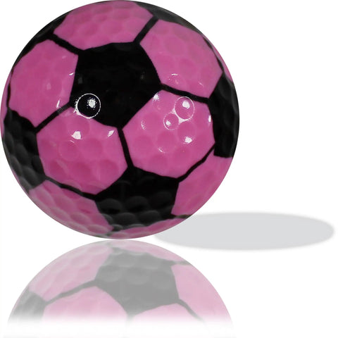 Pink Soccer Themed Dope Novelty Golf Ball close-up showing glossy surface and soccer imprint, part of 12 Pack for Players Coaches And Soccer Fans