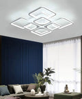 Modern LED Flush Mount Ceiling Light With Remote Control 8 Head Square Fixture In White Acrylic and Metal over living room