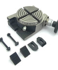 Heavy Duty 4 Inch Cast Iron Rotary Table Built For Milling Machines Delivers Dead On 360 Degree Indexing And Rock Solid Horizontal Or Vertical Setup With M6 Clamps Included with clamps and bolts.