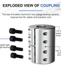 Exploded view of Heavy Duty Aluminium Shaft Coupling Spider Rigid Motor Connector Universal Joint with high-strength screws.
