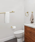 Gold Bathroom Hardware Set With Toilet Paper Holder 24 Inch Towel Bar Towel Ring Robe Hook 4 Piece Wall Mount Kit Brushed Gold Finish Stainless Steel