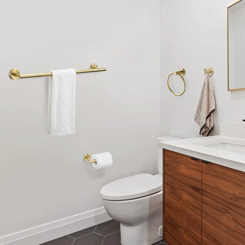 Gold Bathroom Hardware Set With Toilet Paper Holder 24 Inch Towel Bar Towel Ring Robe Hook 4 Piece Wall Mount Kit Brushed Gold Finish Stainless Steel