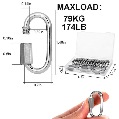 Twenty Pcs One Eighth Inch Quick Links 304 Stainless Steel Oval Threaded D Shape Repair Chain With A 174 Lbs Capacity close-up