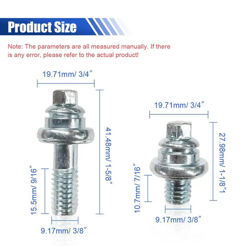 Solid 8 Pc Car Side Post Battery Terminal Bolt Kit With Two Lengths 3/8 To 16 Thread Universal Extender Studs size dimensions of bolts