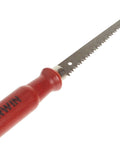 IRWIN drywall jab saw with red handle and serrated blade