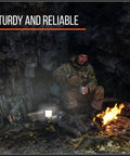 Beast Mode 2000 Lumen Camping Lantern With All Day Battery Life and 360 Degree Light Control beside campfire