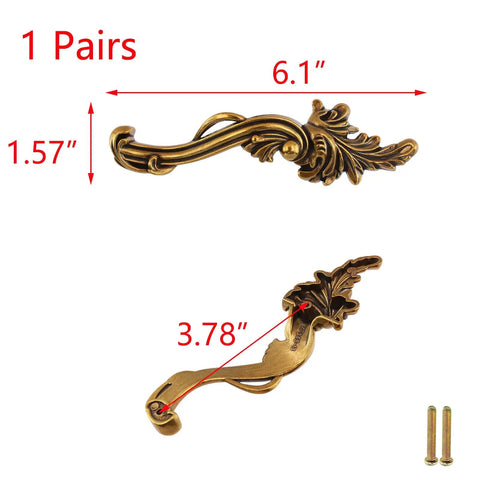 Antique Cabinet Door Handle Set Two Pack Vintage Zinc Alloy Drawer Pulls, 3.78 Inch Center Hole, with screws, top view