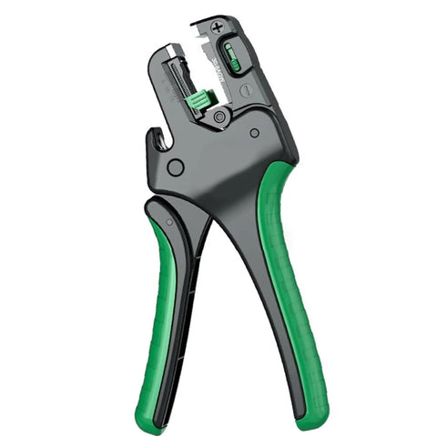 Heavy Duty Automatic Wire Strippers Tool Self Adjusting Electric Cutter And Crimper with black and green ergonomic grip design.