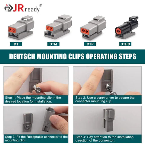 Deutsch Circular Connector Mounting Clips Kit, 20 Pieces, instructions for installing clips for DTM DTP DT DTHD connectors