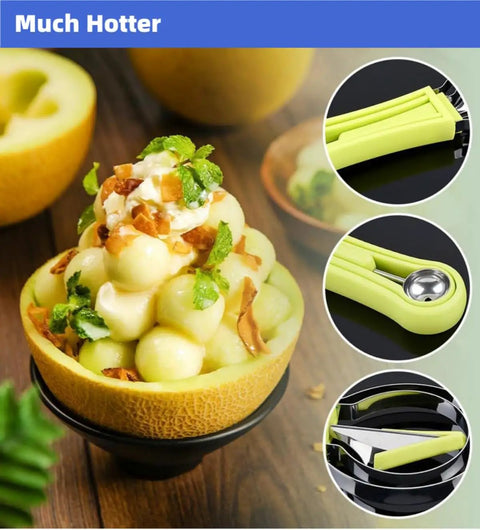 4 In 1 Stainless Steel Fruit Carving Tools Set with Melon Baller and Decorative Fruit Bowl
