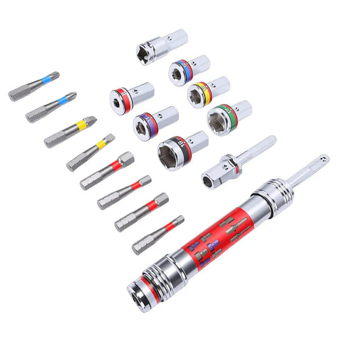 Premium 8-19mm Socket Bit Extension Set With Heavy Duty Alloy Steel Construction And Impact Ready Design Perfect For Home Furniture Repair Cabinet Installation And Toughest DIY Projects You Got Going, 8-19mm alloy steel socket bits and extension handle