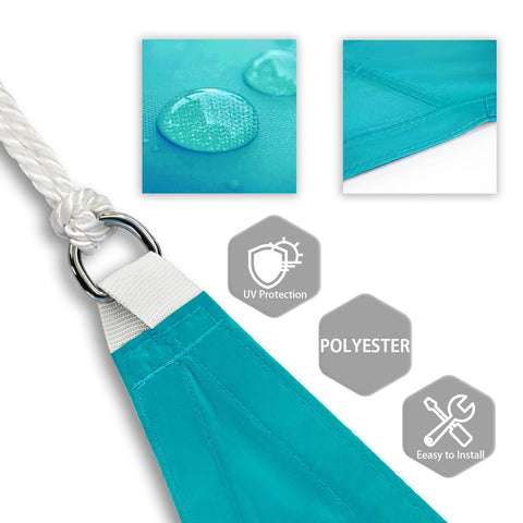 Turquoise 11 By 11 Sun Shade Sail Waterproof Rectangle Canopy for patio with reinforced seams, UV protection, and polyester material.