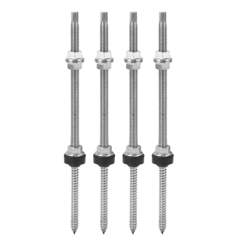 Rock Solid Four Pack Stainless Steel Double Head Screws For Solar Panel Mounting, heavy duty bolts with hex heads.