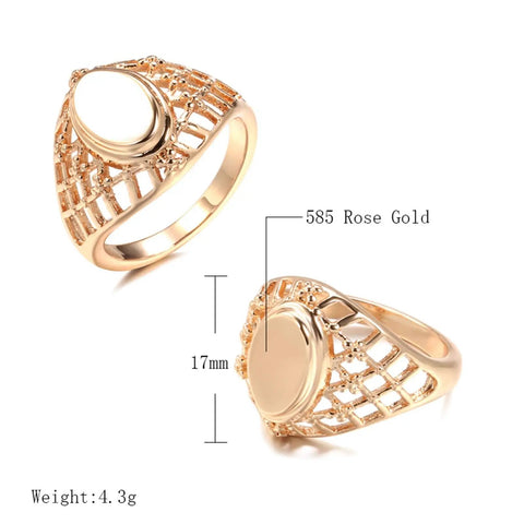 Fresh Rose Gold Oval Mesh Statement Ring For Women Featuring Sleek Polished Surface And Dope Openwork Grid Band, 17mm, 4.3g.