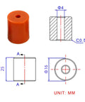 Upgrade Your Rig With Built Tough Silicone Bed Mounts And Heavy Duty Leveling Springs That Deliver Flawless Prints Every Single Time For Ender 3 Max Cr10 Sv01 Sv02 Fdm Printer Accessories - orange silicone bed mount with measurements.