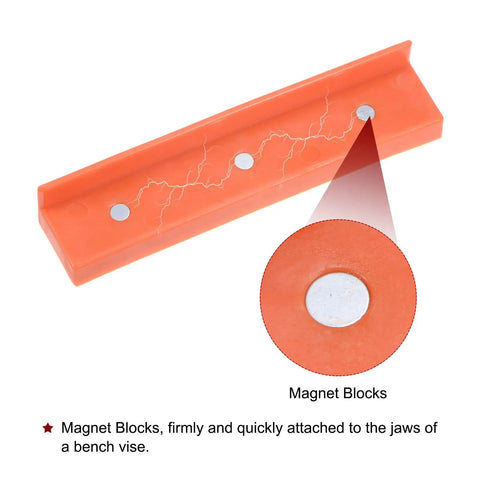 Heavy Duty Magnetic Vise Jaw Covers 5 Inch Nylon Bench Protectors featuring slick grooves with strong magnets for secure workholding.