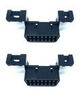 OBD II 16 Pin Female Connector Socket Kit For J1962 OBD2 Car Adapter Replacement Wire Plug Shell Includes 2 Retention Clips And 16 Terminals Pro Grade Rust Resistant Lightweight Build, showing two sockets with retention clips.